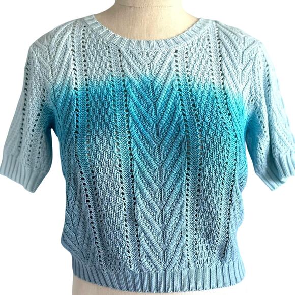 Crafty Cosmic Creation Tops - Womens Sweater Size Small Blue Ombre Short Sleeve Coastal Cowgirl Hippie Chic